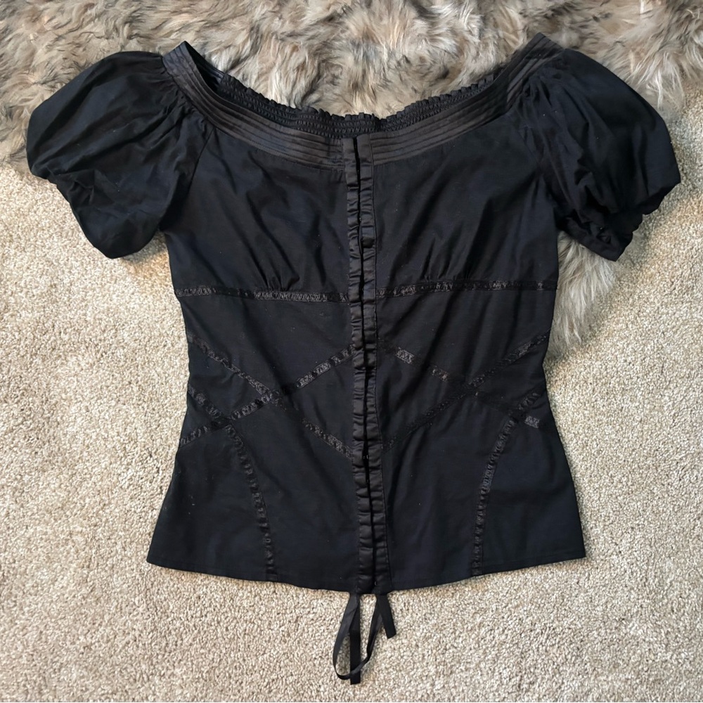 Charlotte Russe Elegant Black Blouse with Puff Sleeves